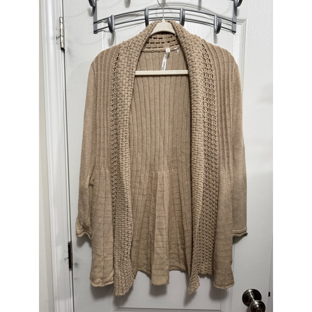 NY Collection Petite M Tan Beige Open Front Cardigan Ribbed Knit Sweater PM